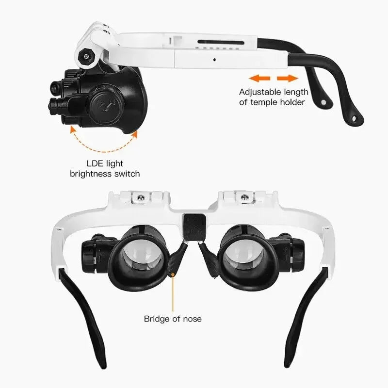 Magnifying Glass 8X/15X/23X Jeweler Watchmaker with LED Light Telescopic Headband Magnifier Glasses Reading Loupes Eyewear