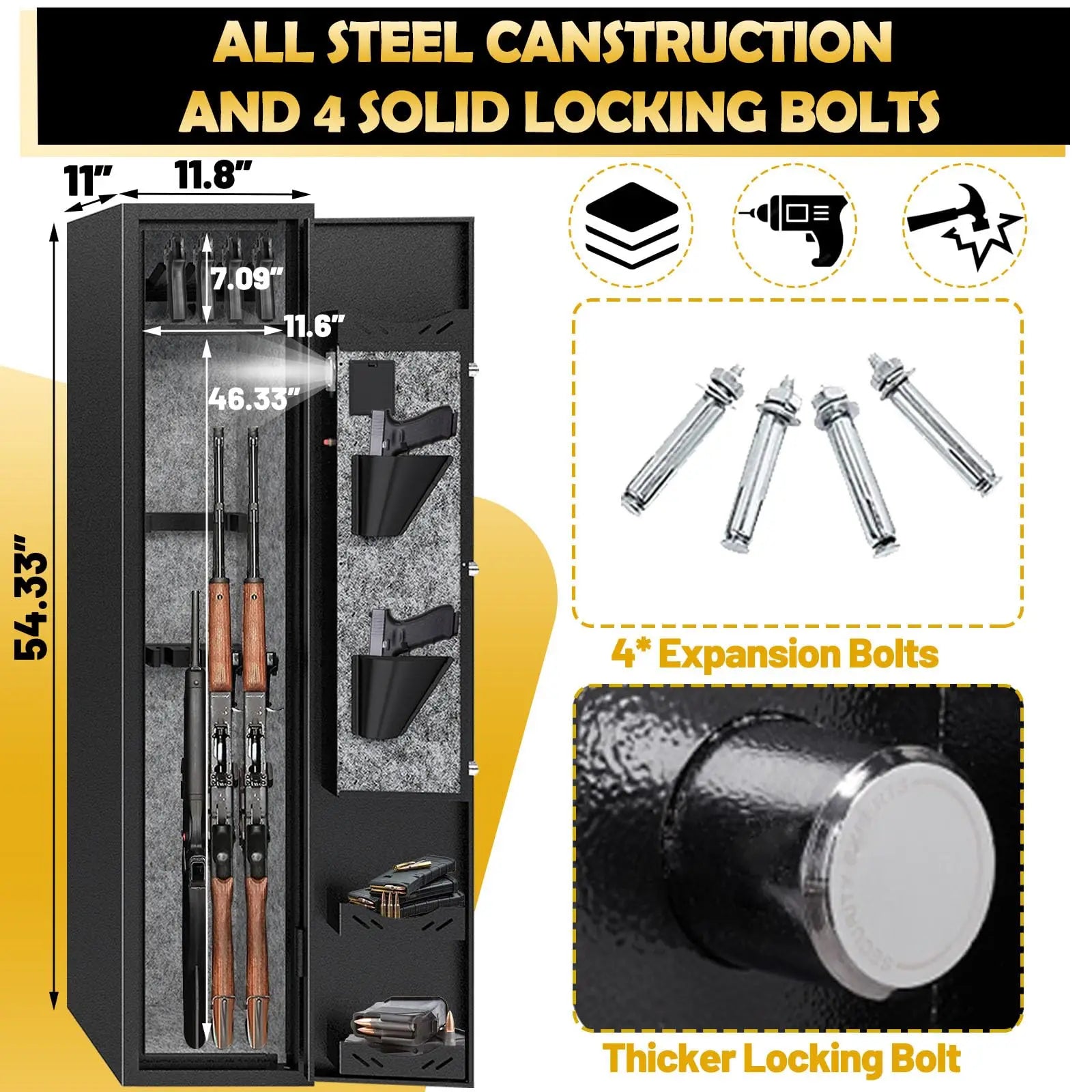 KAER 4-5 Gun Safes,Gun Safe for Rifles and Pistols,Shotgun Rifle Safe,Gun Safes for Rifle and Shotguns,Long Gun Cabinets with Fi